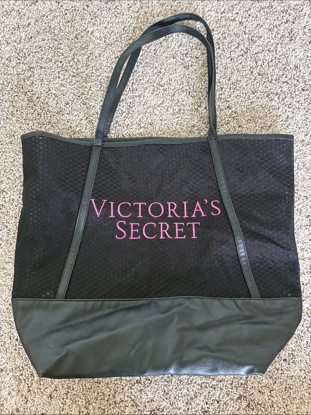 $8💕 Victoria's Secret Black Tote Bag with Pink Logo